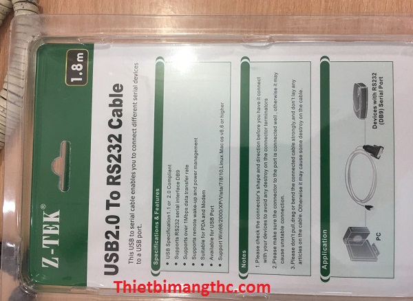 Cáp USB to com , RS232 chính hãng Z-tek(2.0)